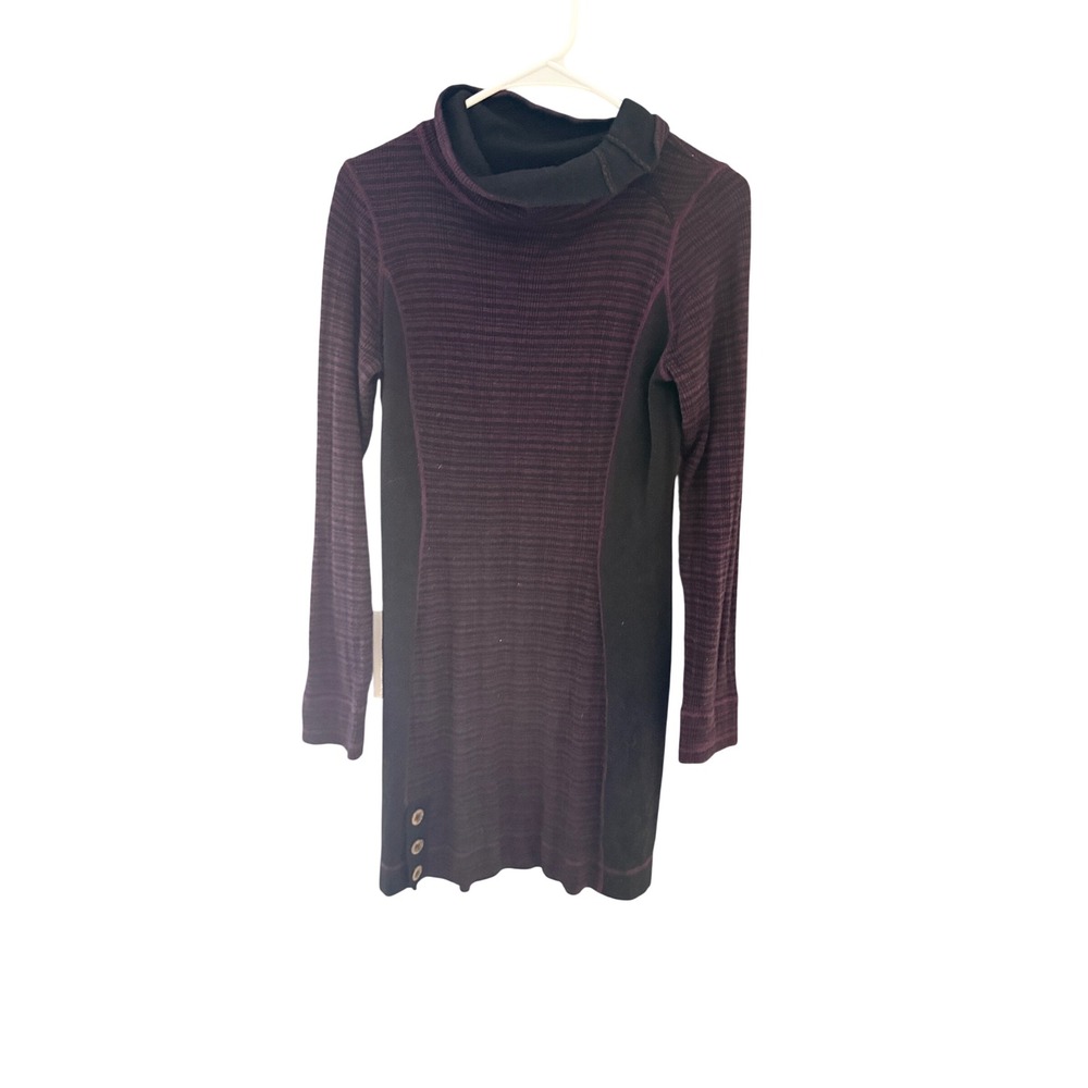 prAna Womens Purple Black Striped Cowl Neck Tunic Sweater Dress Small Fall